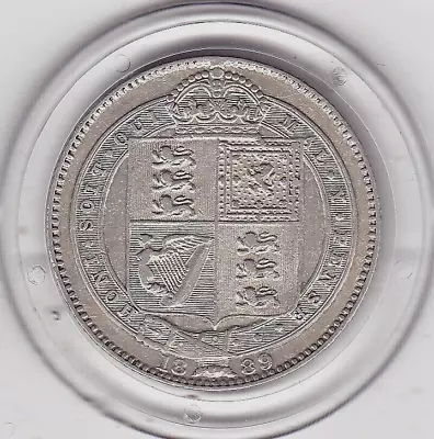 Very  Sharp  1889  Queen  Victoria  Shilling  (1/-)  Silver (92.5%) Coin • $11