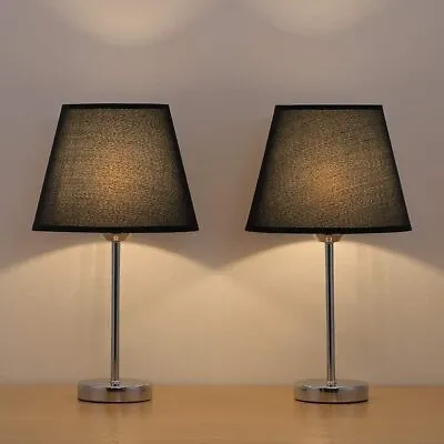 Modern Table Lamp Set Of 2 With Black Lampshade Bedside Desk Lamps For Bedroom • $26.99