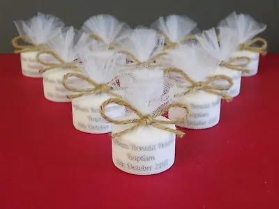 Personalised Christening Baptism Vintage Rustic Tealight Candle Favours Sets • £8.50