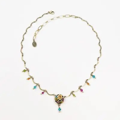 Michal Golan 24K GP Multicolor Swarovski Crystals Small Pendant Vine Necklace • $68