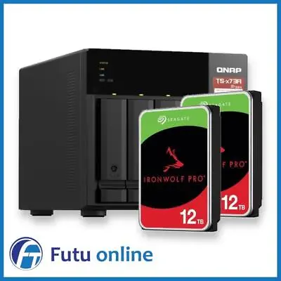 Qnap TS-473A-8G 4 Bay Diskless NAS+2x Seagate IronWolf Pro 12TB HDD • $2449