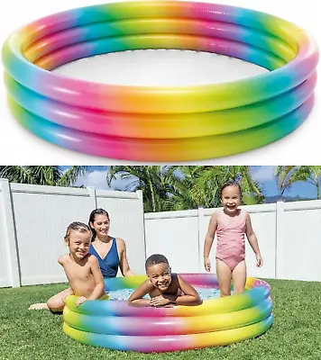 66  58  Inflatable Paddling Pool Rainbow Intex Kids Summer Garden Family Fun • £12.99