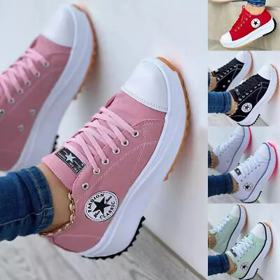 UK Ladies Canvas Shoes Sneakers Platform Chunky Pumps Trainers Casual Shoes • £9.39