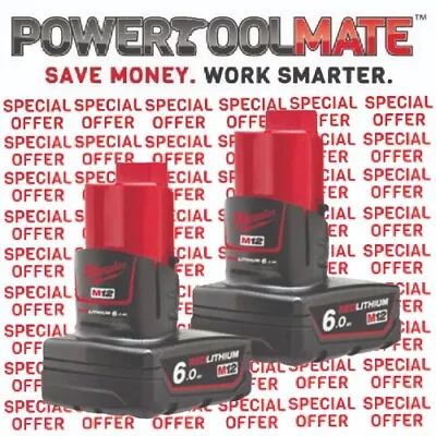 £99.99 • Buy Milwaukee M12B6 12V 6.0Ah Li-Ion Battery - Twin Pack GENUINE