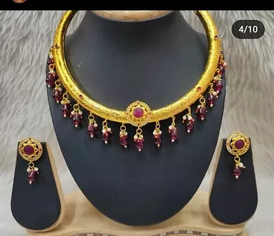 Traditional Rajasthani Bollywood Choker Jewelry Set Arabic Kundan Weddig Pride • $26.09