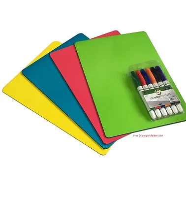 A4 Coloured Dry Wipe Board Notice Memo Board With Dry Wipe Markers • £3.59