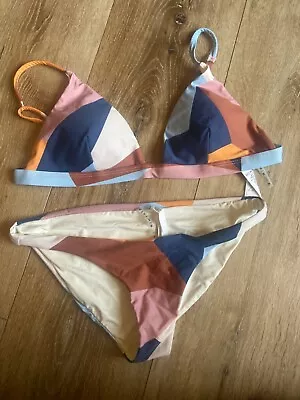 Vitamin A Womens Geometric Pink Cream Brown Blue Bikini Size L Top S Bottom • $12.99