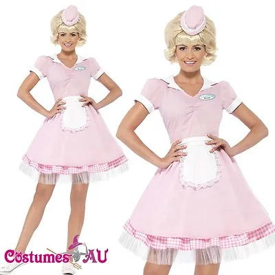 Ladies 50's 50s Diner Girl Waitress Costume 1950s Female Rock N Roll Fancy Dress • $47.49