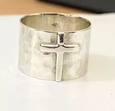 Handmade Wide Band Cross Solid 925 Sterling Silver Ring For Men& Women All Size • $11.95