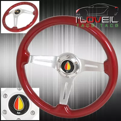 For Lotus Kia Smart Vw Red Wood Grain Aluminum 3 Spokes Steering Wheel + Button • $64.99