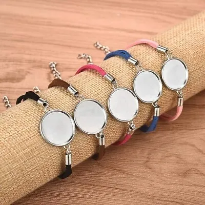 OBSEDE 20Pcs Woven Leather Bracelets Round Glass Cabochon Blank Bezels Tray 20mm • £6.99