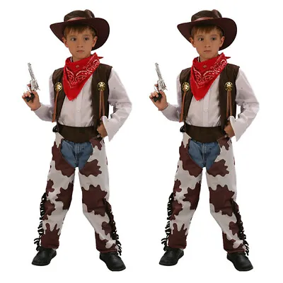 Kids Western Cowboy Cosplay Costume Outfit Boys Book Week Party Fancy Dress Up • £11.19