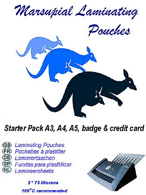 Laminating Pouches GLOSS Starter Pack  A3 A4 A5 A6 ID & Paper Carrier Marsupial  • £3.99