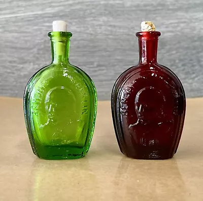 Set 2 Wheaton NJ Benjamin Franklin Green & Red Glass 3  Miniature Bottle W/Cork • $29.99