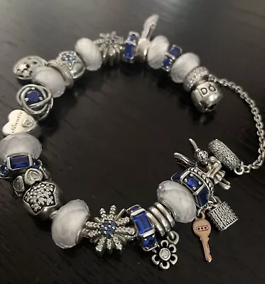 Authentic Pandora Blue CZ Bracelet And Charm Beads • $199