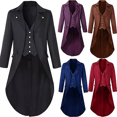 Victorian Mens Tailcoat Gothic Steampunk Swallow Tail Jacket For Parties • $27.99