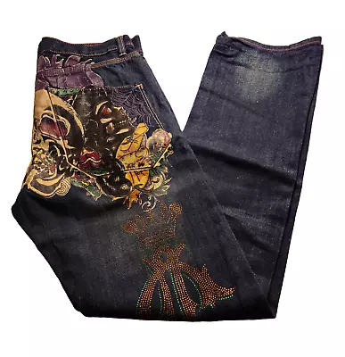 Christian Audigier  Men's Jeans Skull Hip Hop Button Fly Denim Size 32Wx33L • $87.79