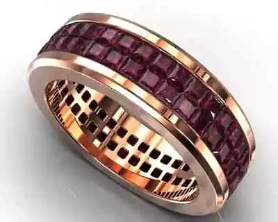 2.20Ct Princess Cut Lab-Created Ruby Men's Band Ring With 14K Rose Gold Plated • $97.49