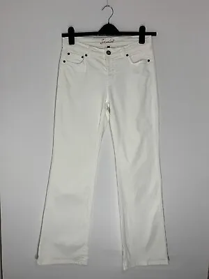 Oasis Scarlet Jeans 10 R White Mid Rise Zip Fly Slim Bootcut Cotton Womens • £12.95