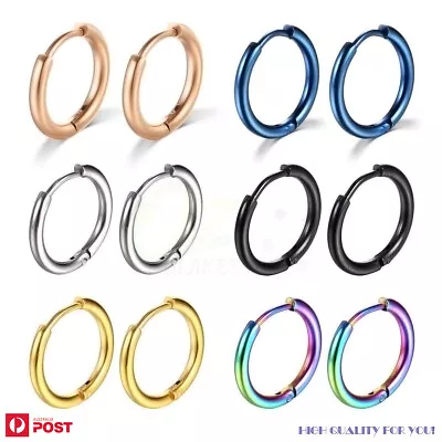 $9.99 • Buy 3 Pairs Huggie Hoop Earrings Surgical Steel Cartilage Helix Lobes Hinged Sleeper