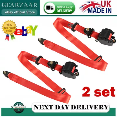2X Universal 3 Point Inertia Seat Belts Retractable Car Safety Wire Buckle • £28.99