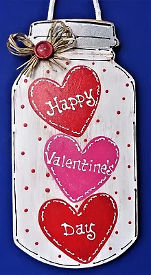 Glittered HAPPY VALENTINE'S DAY Mason Jar SIGN Wall Art Door Hanger Plaque Decor • $13