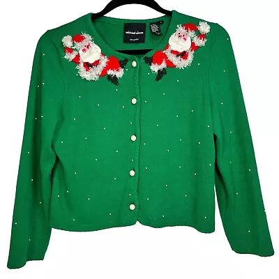 Michael Simon Santa Pearl Green Ugly Christmas Cardigan Sweater Size XL • $64.99