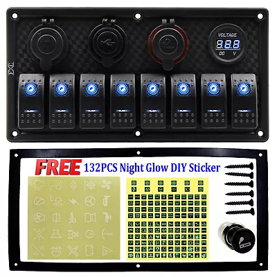 8 Gang Car Marine Boat Rocker Switch Panel Circuit Breaker Voltmeter Waterproof • $58.95