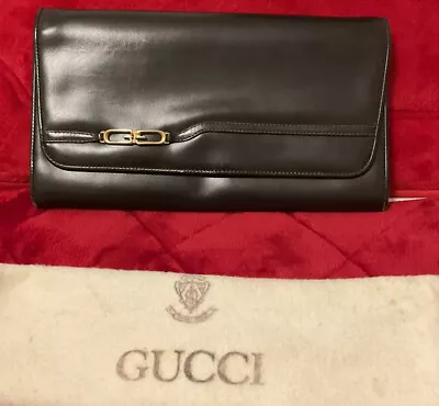 A Beautiful Vintage Dark Brown Leather Made In Italy Gucci Clutch Handbag • $120