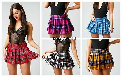 Tartan Pleated Mini Skirt High Waist Check Plaid Casual Short Women's Skirts • £14.69