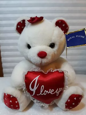 8   Royal Plush White Teddy Bear With Red Heart Musical Excellent Used Condition • $19.49