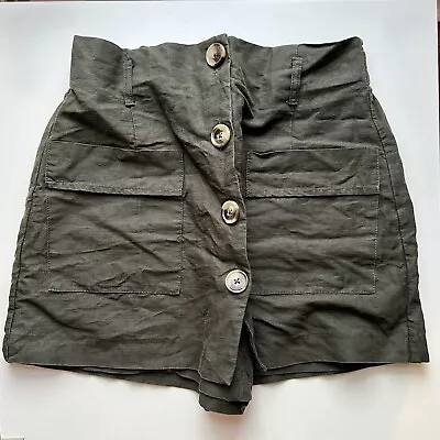 Zara Olive Green Linen Blend Skort Women’s Size Medium Tortoiseshell Buttons • $12