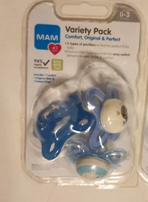 3ct MAM Variety Pack Comfort Original Perfect Triple Pack Pacifiers 0-3mo Boys • $9.99