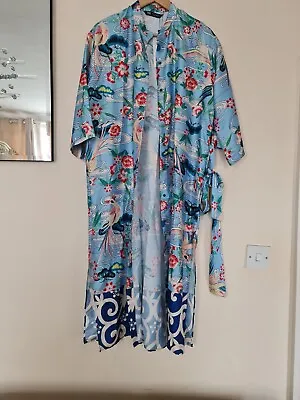 ZARA WOMEN BLUE MULTI PRINTED BIRD FLORAL SHIRT DRESS KIMONO KAFTAN Size S • £49.99
