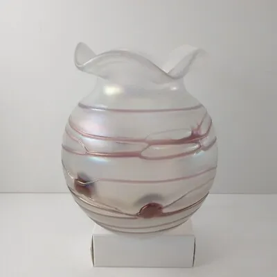 Vintage Hand-Blown Ruffled Art Glass CRYSTAL VASE Iridescent Swirl WEST GERMANY! • $80