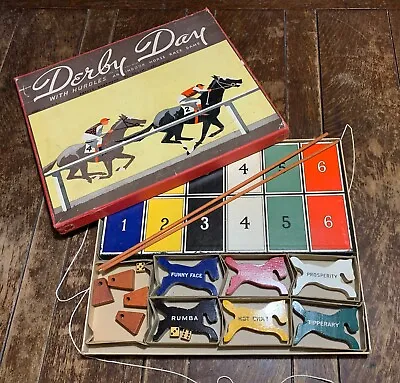 Vtg Antique Derby Day With Hurdles Parker Brothers 1930s Board Game Horse Race • $65