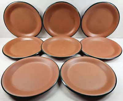 8 Newcor Adobe Dinner Plates Set Vintage Terra Cotta Brown Green Trim Dishes Lot • $146.87