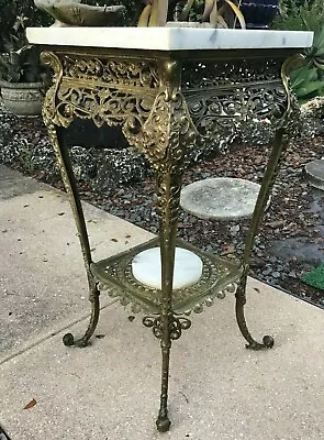 Antique Victorian Marble Top Brass Fern Side Table • $540