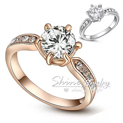 18k White Rose Gold Gf Classic 2ct Solitaire Lab Diamond Engagement Wedding Ring • $10.99