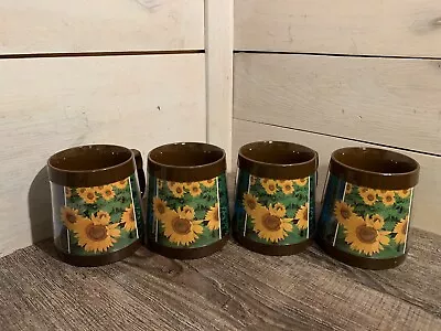 Vtg Thermo Serve Cup Mug  Sunflowers  Insulated Lot 4 Cups Mugs Coffee • $14.99