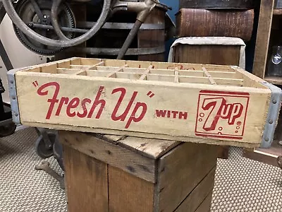 Vintage Wooden Soda Crate Seven Up 7-Up Wood Fresh Up Park Falls Wisconsin • $45