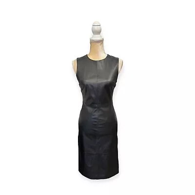 Vince Black Lamb Leather Sheath Dress Size 2 Sleeveless • $99.99