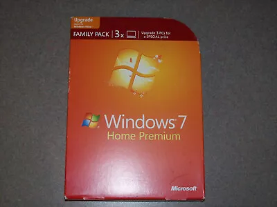 Microsoft Windows 7 Home Premium Upgrade Family Pack 2-Disc 3PC 32 & 64 Bit • $29.99