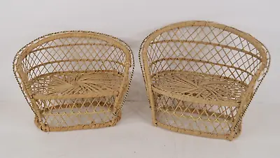 2 Wicker Rattan Peacock Chair Loveseat Sofa Couch Plant Stand Doll Boho Vintage • $31.49
