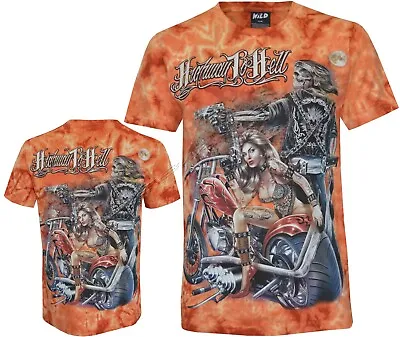 Tie Dye T-Shirt Highway To Hell Lady Biker And Grim Reaper Glow In Dark By Wild • £15.99