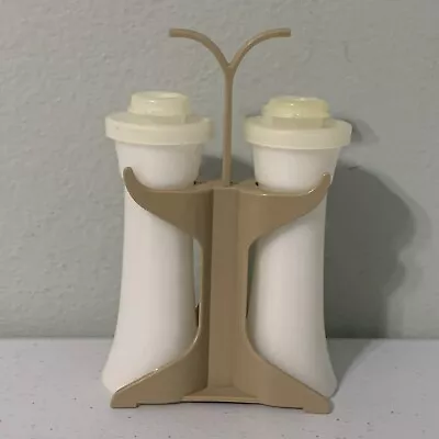 TUPPERWARE 4” Hourglass White Salt & Pepper Shakers Set White 1970's Vintage • $29.99