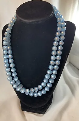 Vintage Light Blue Opalescent Moon Glow Lucite Bead 2 Strand Necklace  18” R5 • $34.50