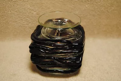 Vintage Mdina Glass Vase Square With Wrapped Overlay Deep Purple & Blue • $39