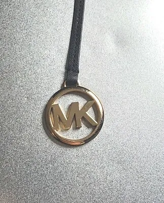 Michael Kors Gold Charm Black Leather Loop Strap Key Fob Bag Keychain Hang Tag • $18.95