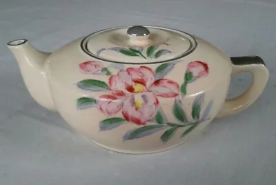 Mikori Ware Pale Peach Teapot With Florals And Silver Accents Vintage Japan • $18